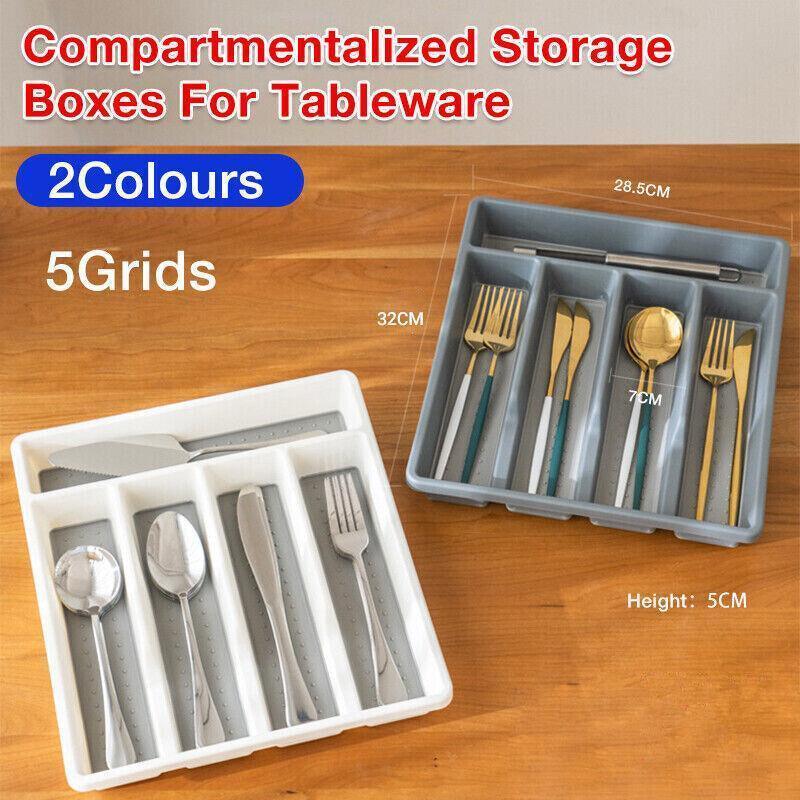 Large 5-Compartment Cutlery Drawer Organiser Tray - Grey - view 2