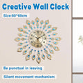 Large 60 cm Peacock Design Wall Clock with Gold Finish and Silent Movement