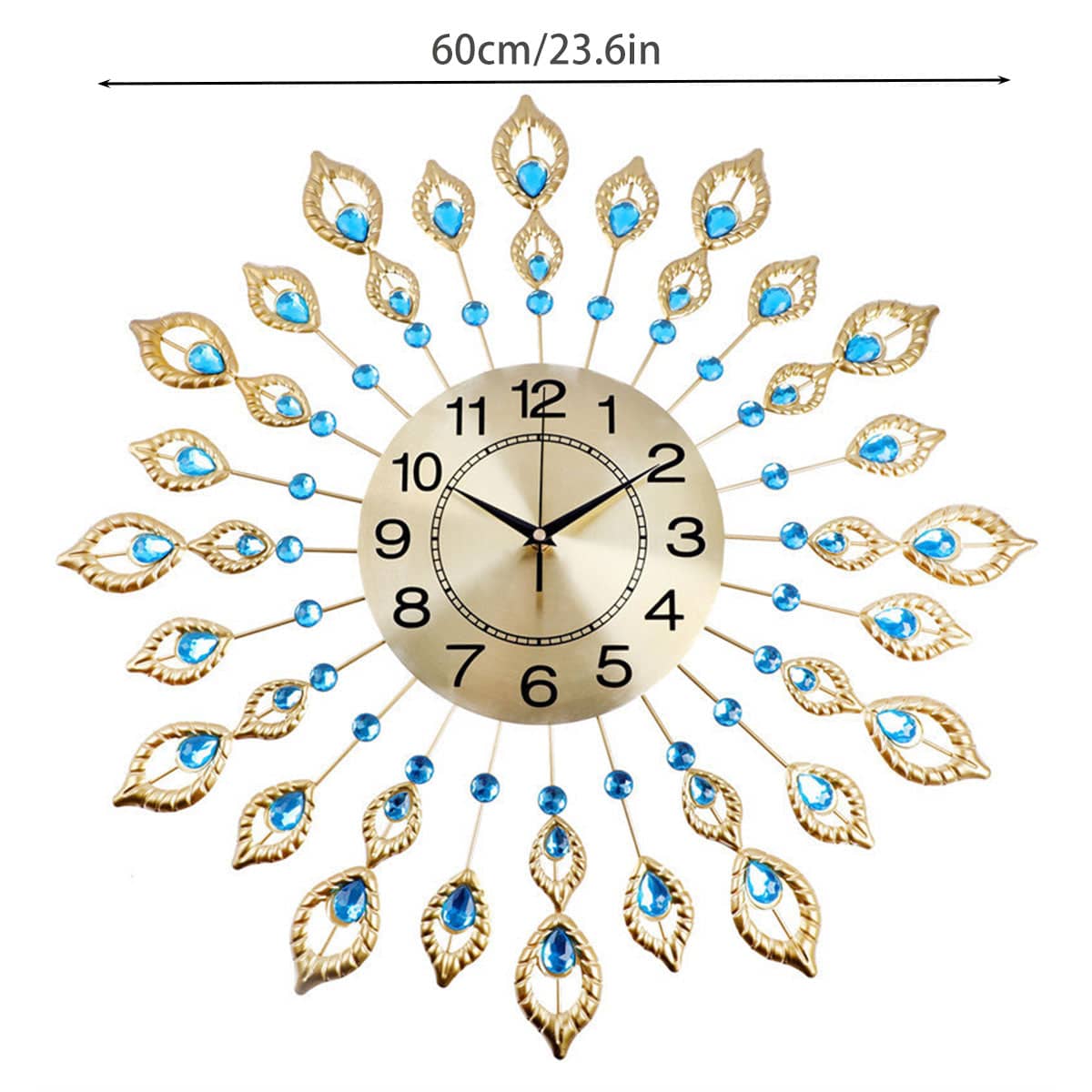 Large 60 cm Peacock Design Wall Clock with Gold Finish and Silent Movement - view 3