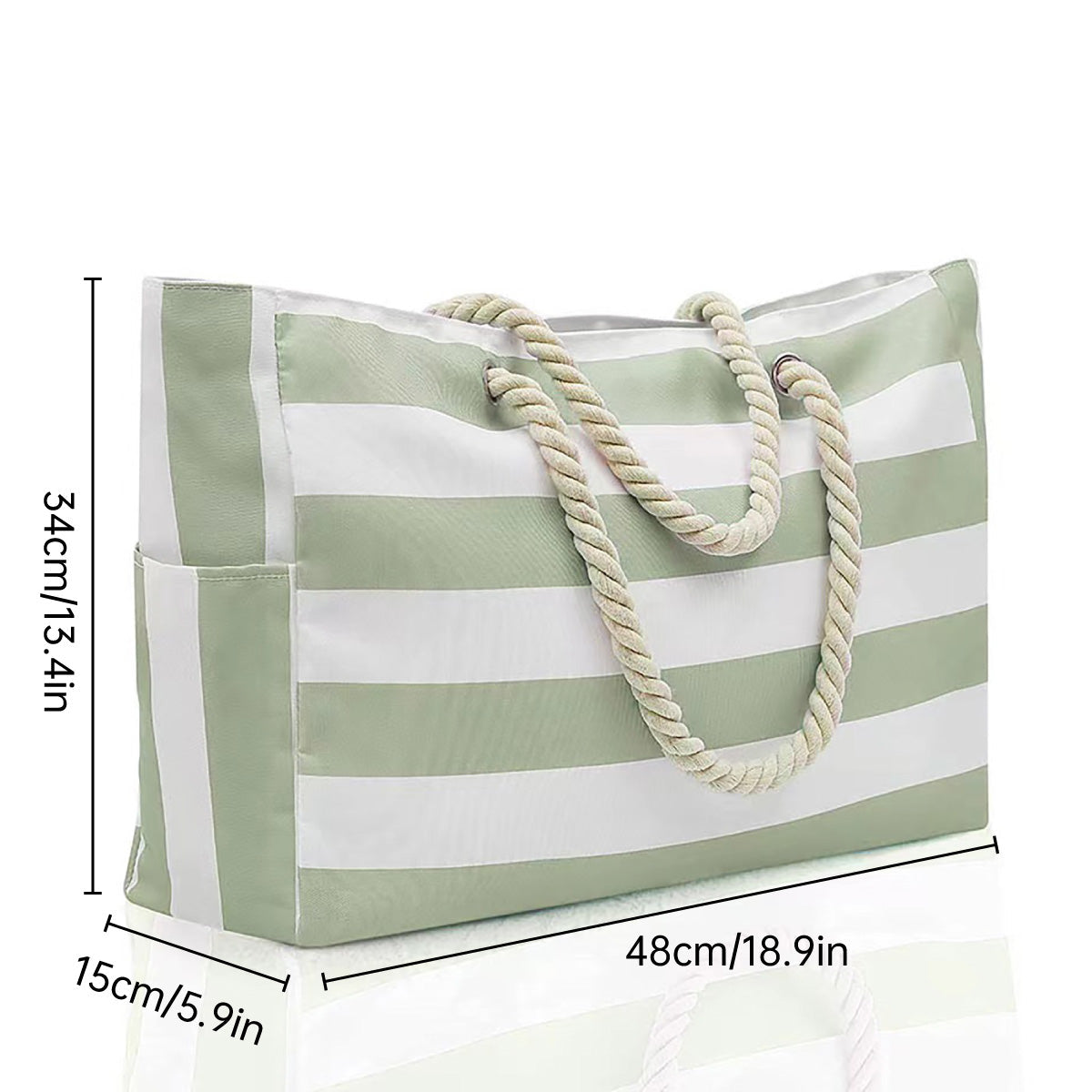 Large Bohemian Striped Canvas Beach Tote Bag - Sage - view 4