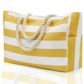 Large Bohemian Striped Canvas Beach Tote Bag - Yellow