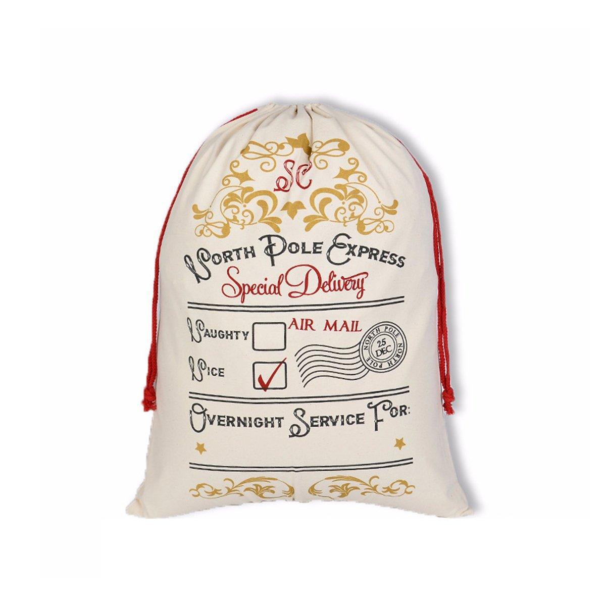 Large Canvas Christmas Santa Sack - Gold Flourish North Pole Express Special Delivery