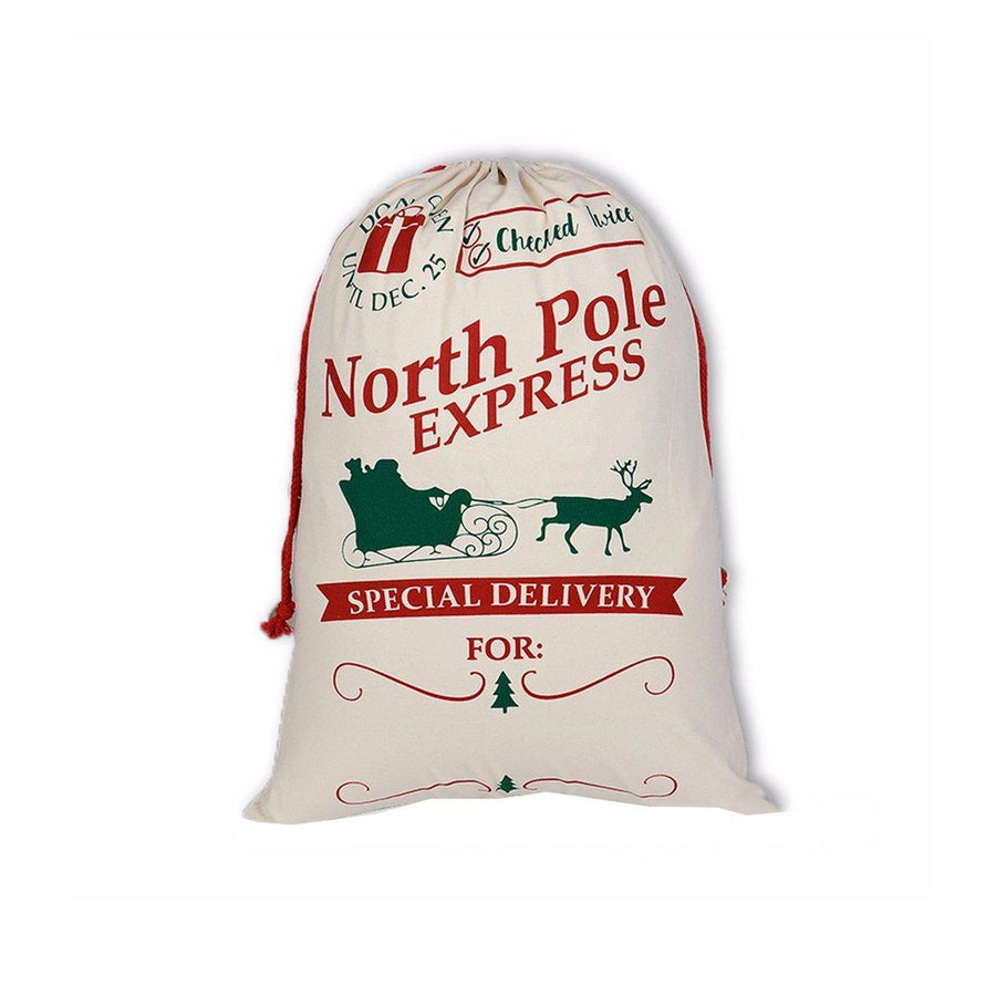Large Canvas Christmas Santa Sack - North Pole Express Green Sleigh
