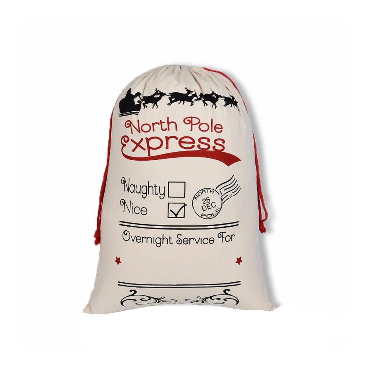 Large Canvas Christmas Santa Sack - Red North Pole Express with Naughty and Nice Boxes