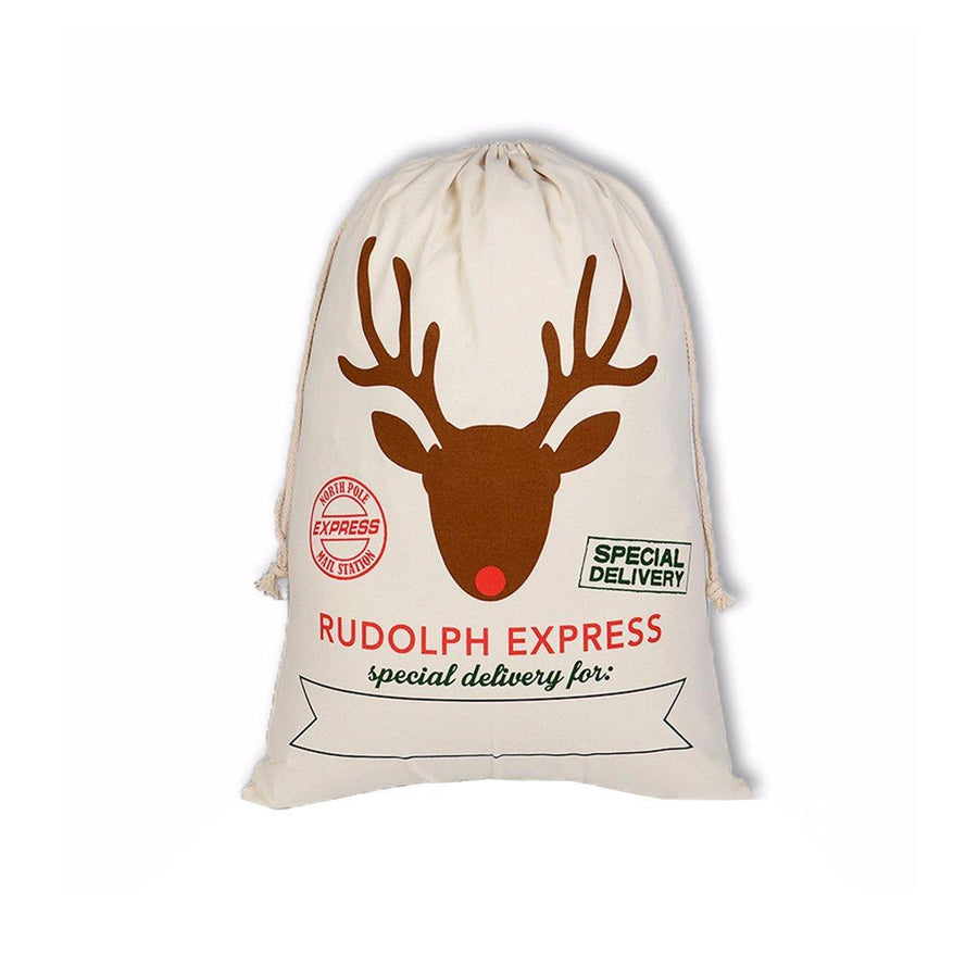 Large Canvas Christmas Santa Sack - Red-Nosed Reindeer Face Special Delivery