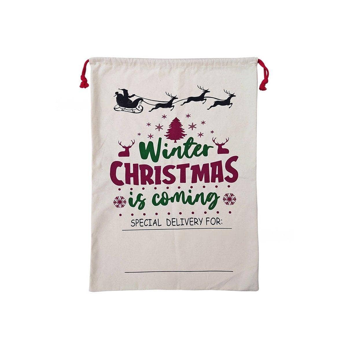 Large Canvas Christmas Santa Sack - Winter Christmas Is Coming