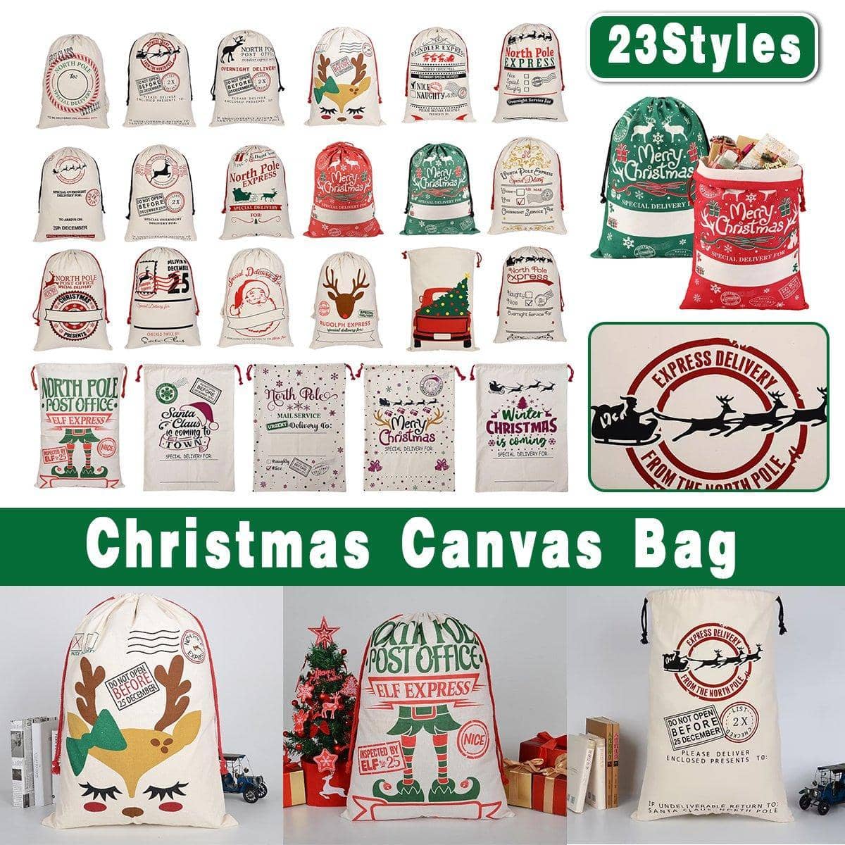 Large Canvas Christmas Santa Sack - Winter Christmas Is Coming - view 2