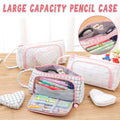 Large Capacity Canvas Pencil Case - White with Black Grid Lines - view 2