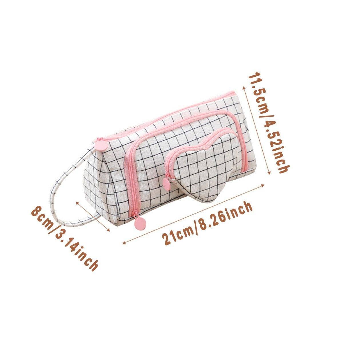 Large Capacity Canvas Pencil Case - White with Black Grid Lines - view 4