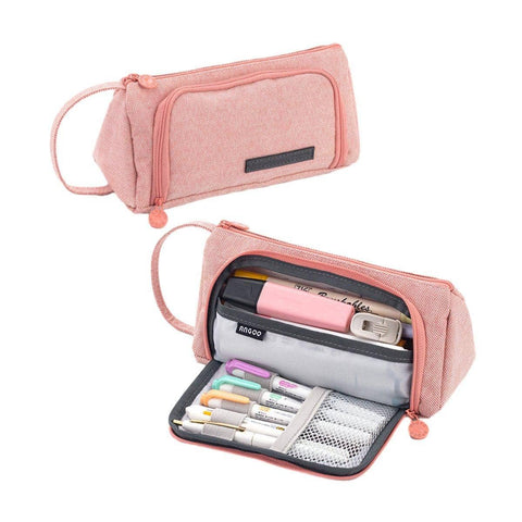 Large Capacity Cotton Linen Pencil Case for Students - Pink