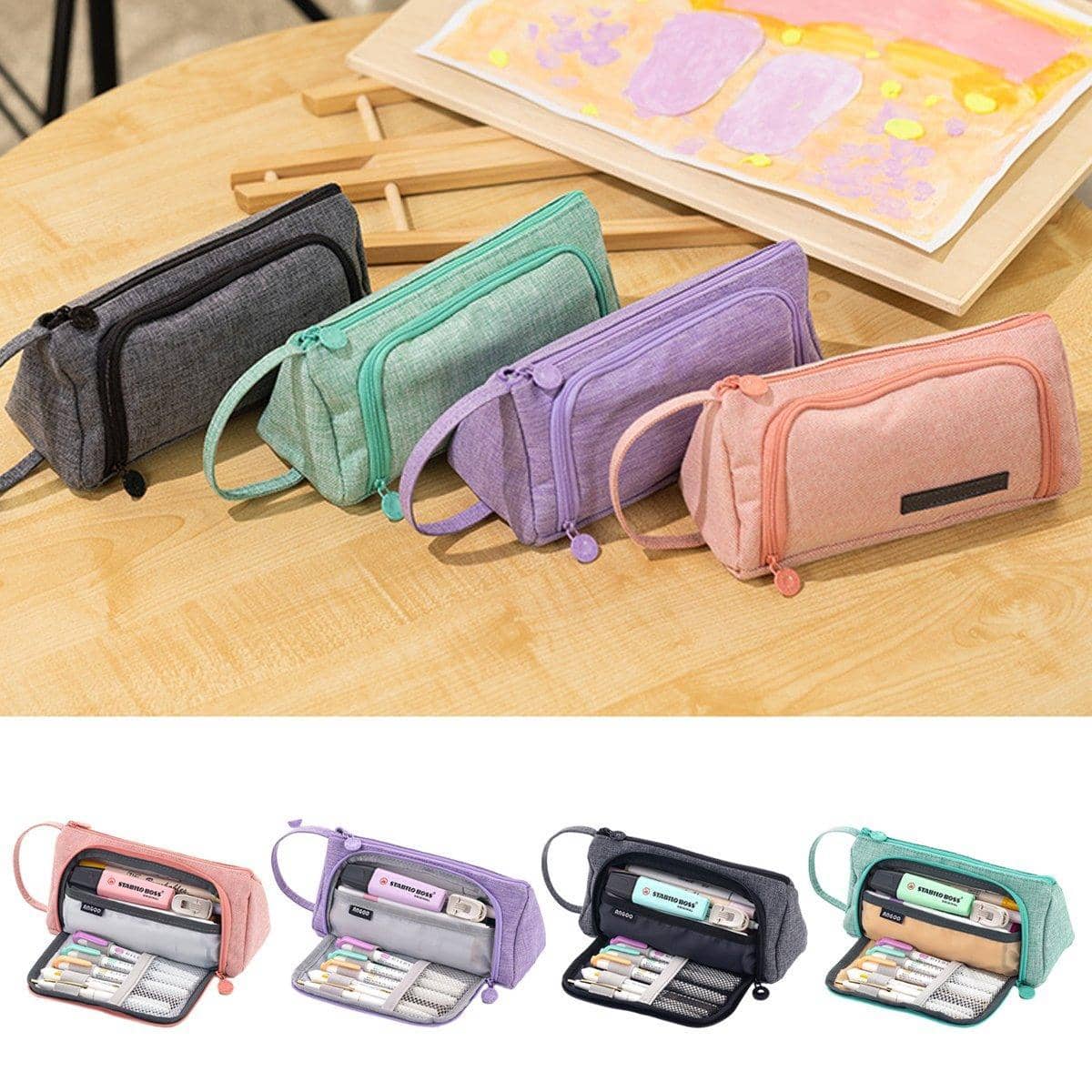 Large Capacity Cotton Linen Pencil Case for Students - Pink - view 4