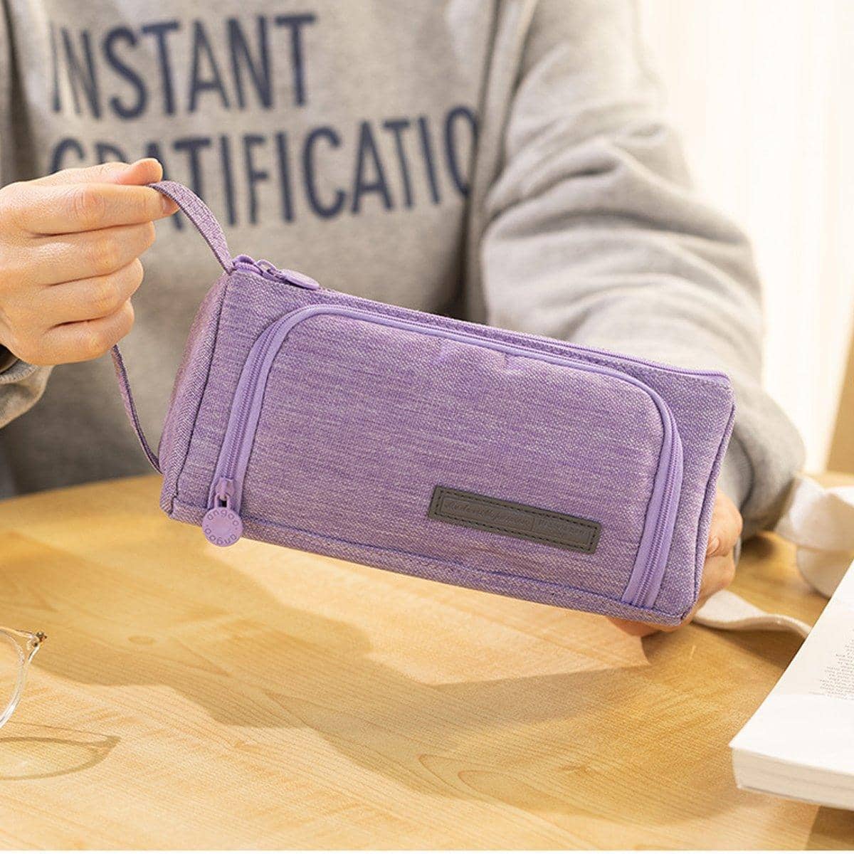 Large Capacity Cotton Linen Pencil Case for Students - Pink - view 5