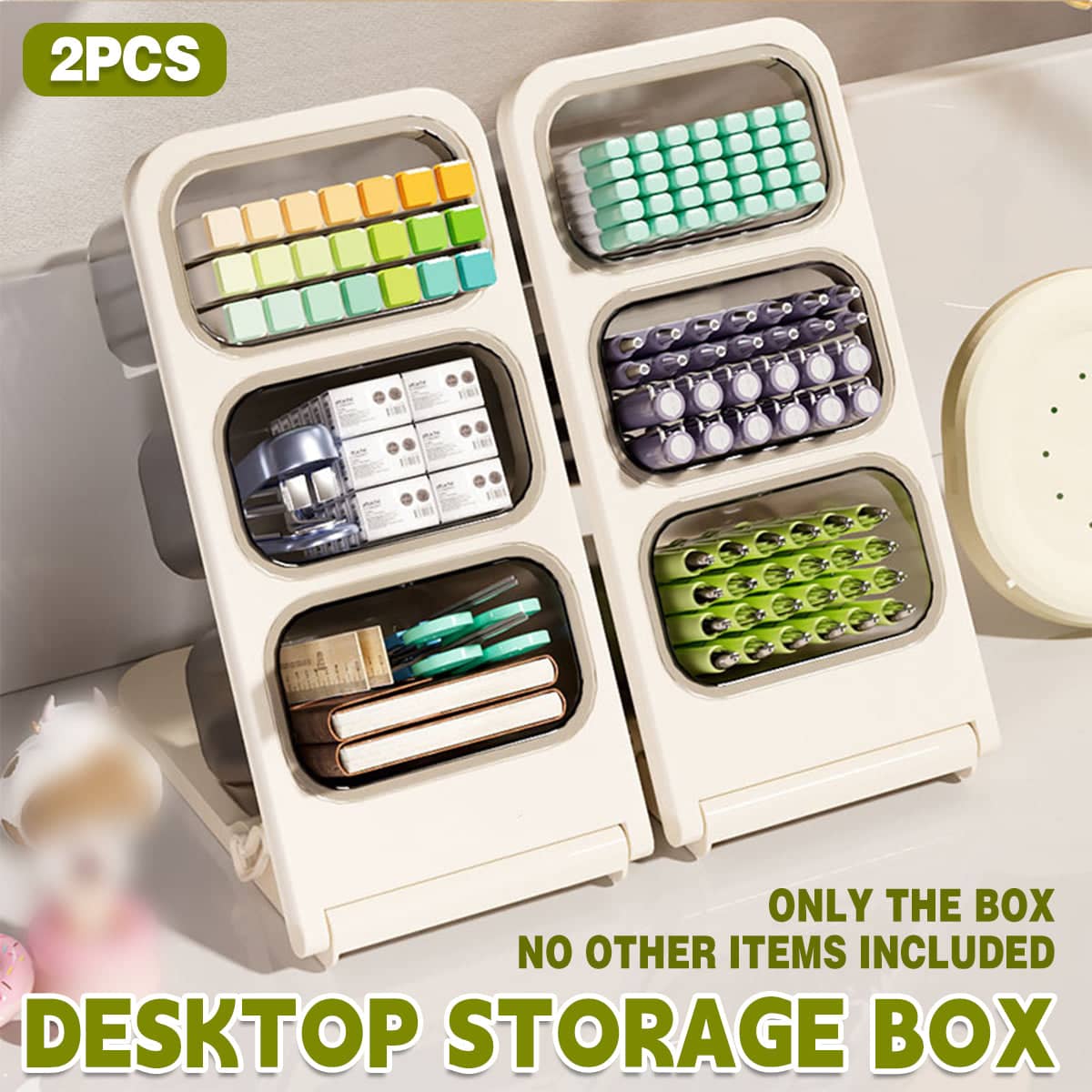 Large Capacity Desk Organiser Pencil Holder with Six Compartments, Set of 2