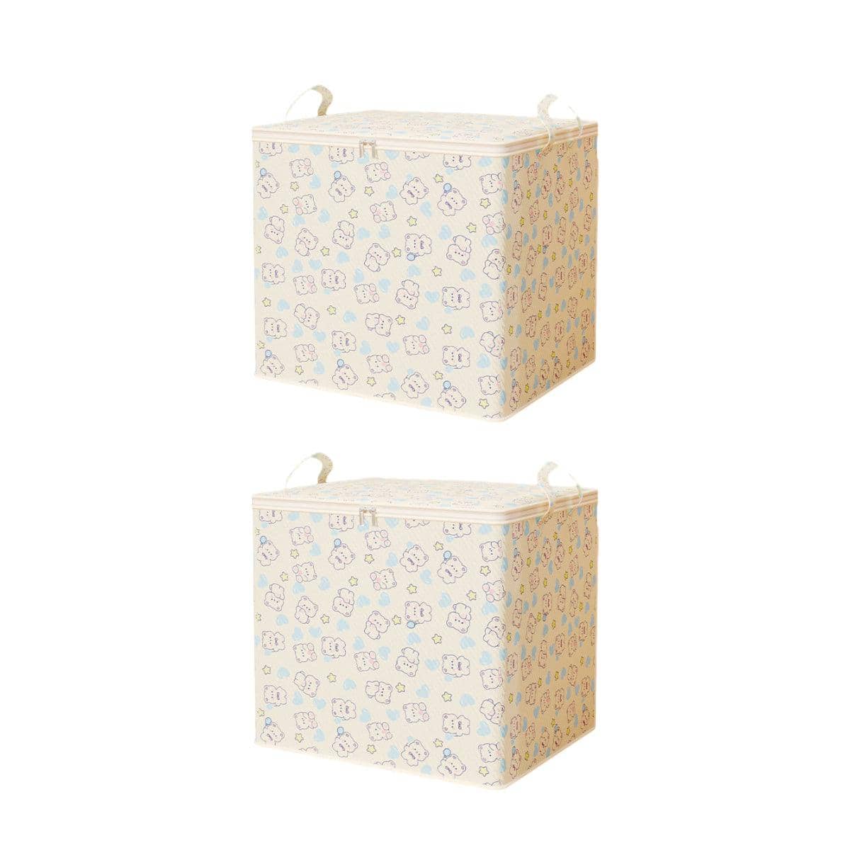 Large Capacity Foldable Quilt Storage Bags, Set of 2 - Cream Bear Print, L (43 x 43 x 43 cm)