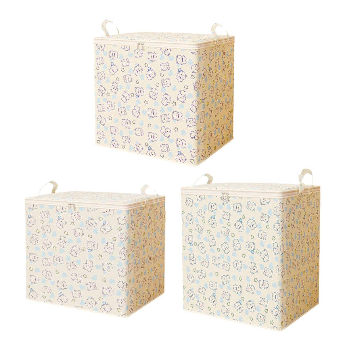 Large Capacity Foldable Quilt Storage Bags, Set of 2 - Cream Bear Print, L (43 x 43 x 43 cm) - view 3