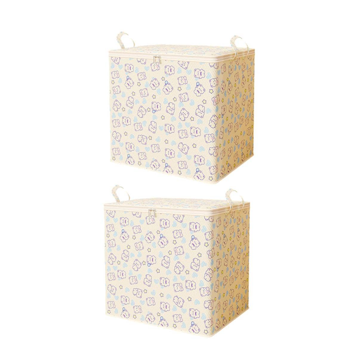 Large Capacity Foldable Quilt Storage Bags, Set of 2 - Cream Bear Print, XL (49 x 49 x 49 cm)