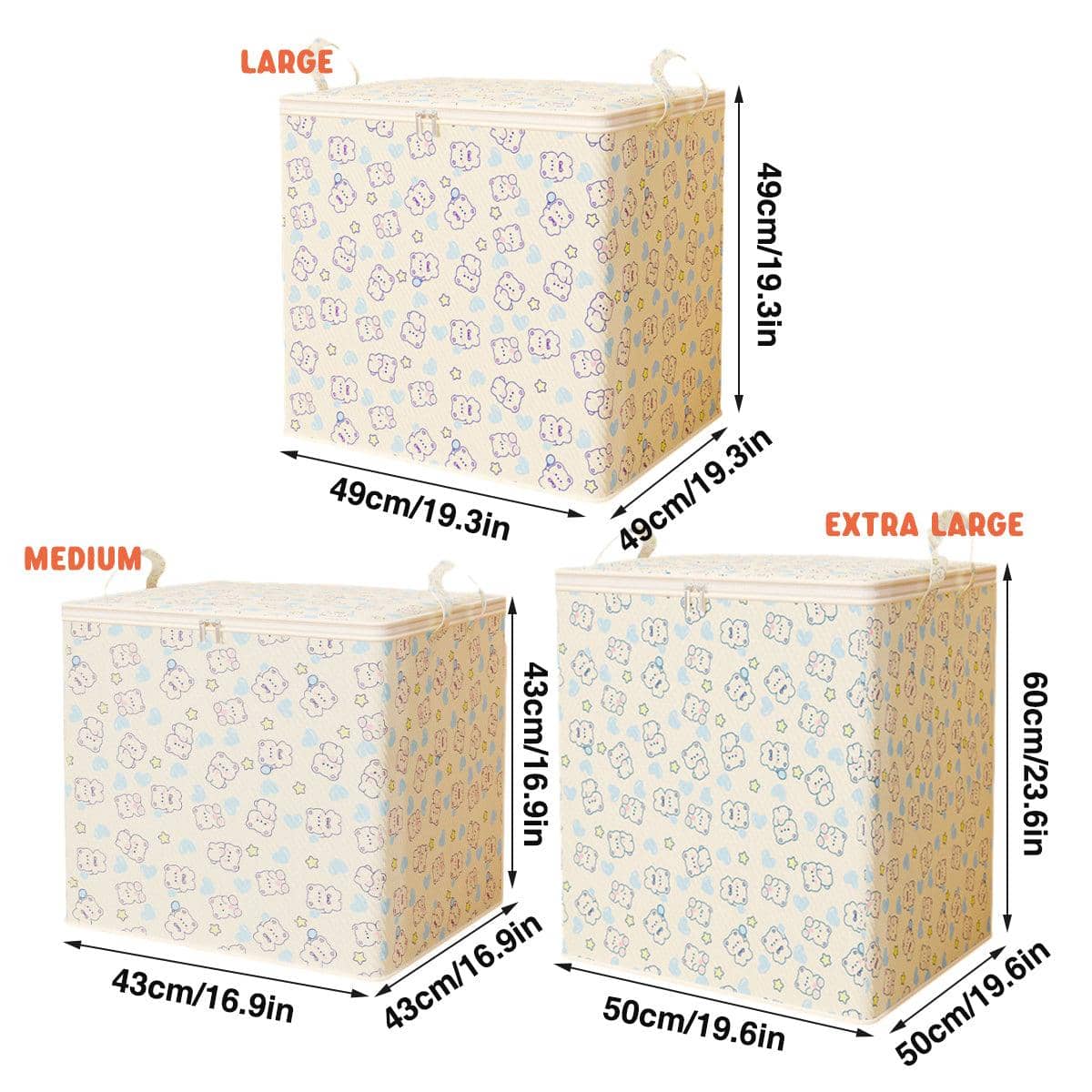 Large Capacity Foldable Quilt Storage Bags, Set of 2 - Cream Bear Print, XL (49 x 49 x 49 cm) - view 4