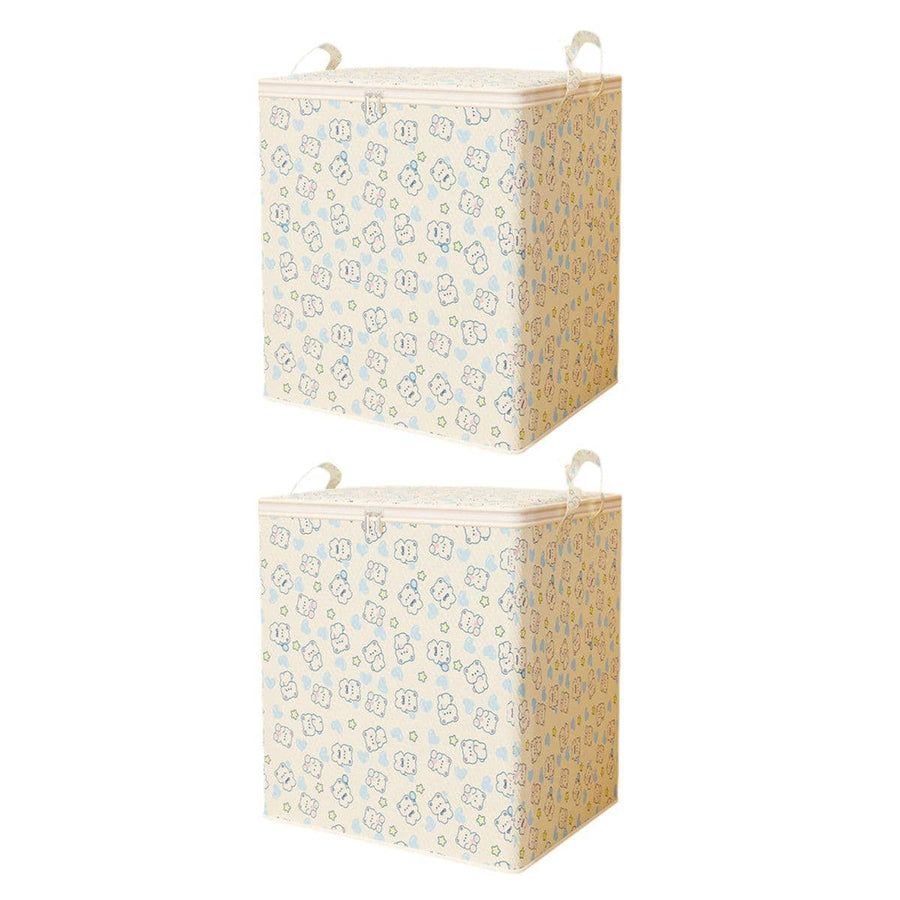 Large Capacity Foldable Quilt Storage Bags, Set of 2 - Cream Bear Print, XXL (60 x 50 x 50 cm)