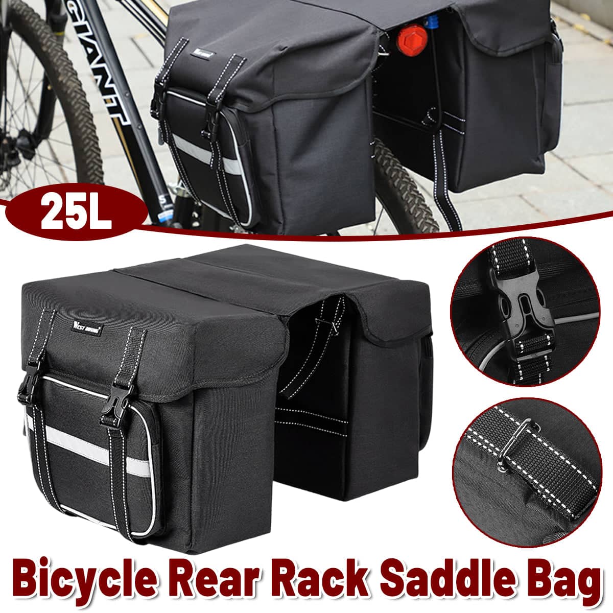 Large Capacity Mountain Bike Rear Rack Bag 25 Litre Saddle Pack
