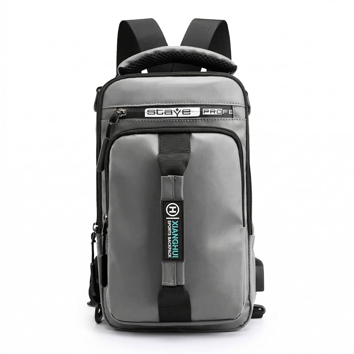 Large Capacity Multi-Functional Shoulder Bag with External USB Port - Grey