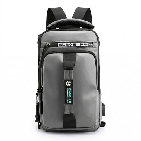 Large Capacity Multi-Functional Shoulder Bag with External USB Port - Grey