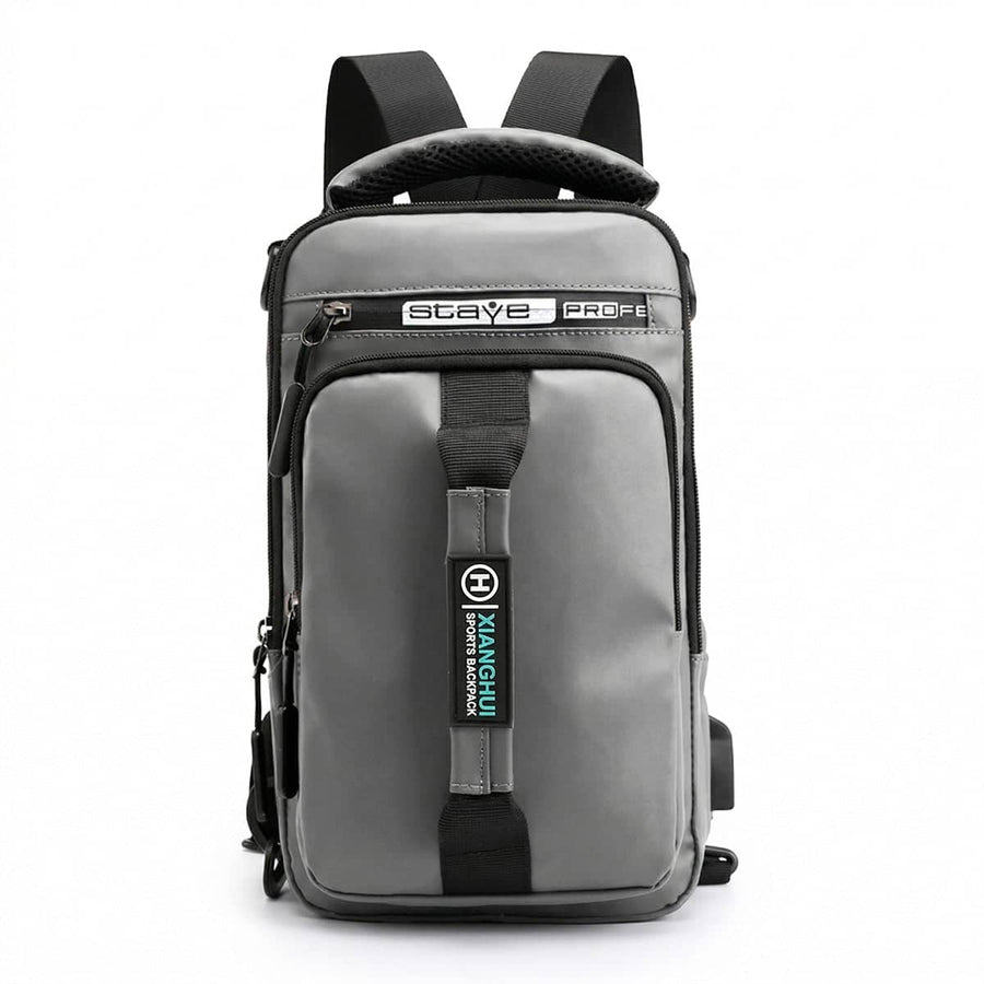 Large Capacity Multi-Functional Shoulder Bag with External USB Port - Grey