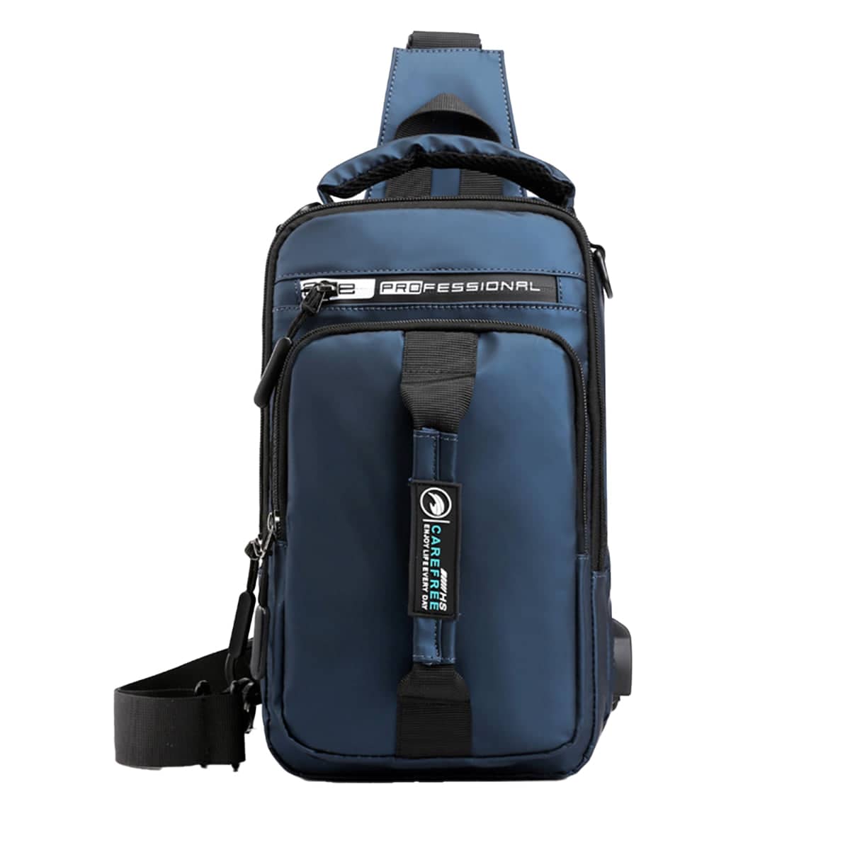 Large Capacity Multi-Functional Shoulder Bag with External USB Port - Navy Blue