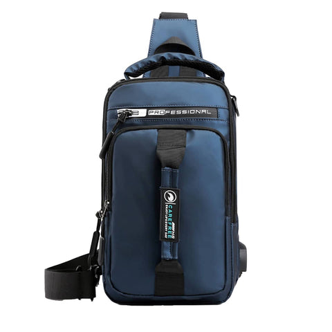 Large Capacity Multi-Functional Shoulder Bag with External USB Port - Navy Blue