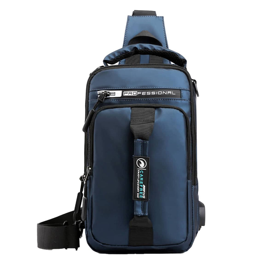 Large Capacity Multi-Functional Shoulder Bag with External USB Port - Navy Blue