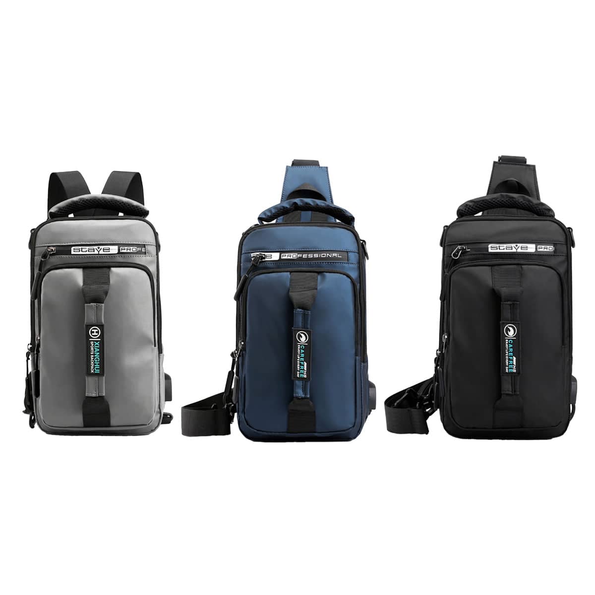 Large Capacity Multi-Functional Shoulder Bag with External USB Port - Navy Blue - view 3