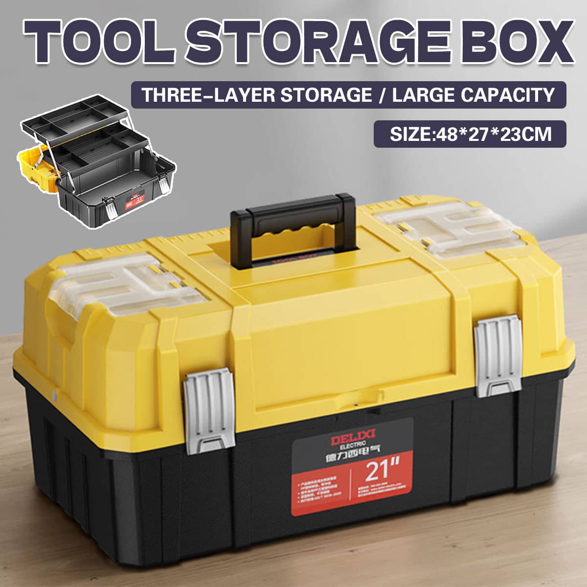Large Capacity Multi-Layer Portable Tool Storage Box with Carry Handle