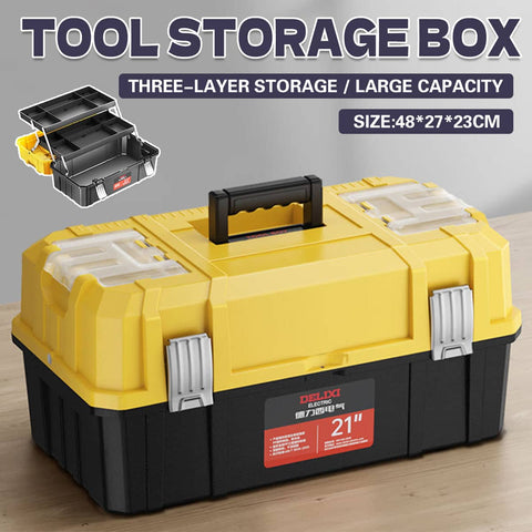 Large Capacity Multi-Layer Portable Tool Storage Box with Carry Handle