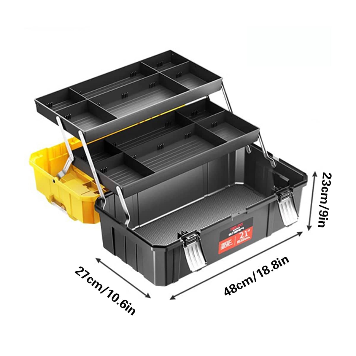 Large Capacity Multi-Layer Portable Tool Storage Box with Carry Handle - view 3
