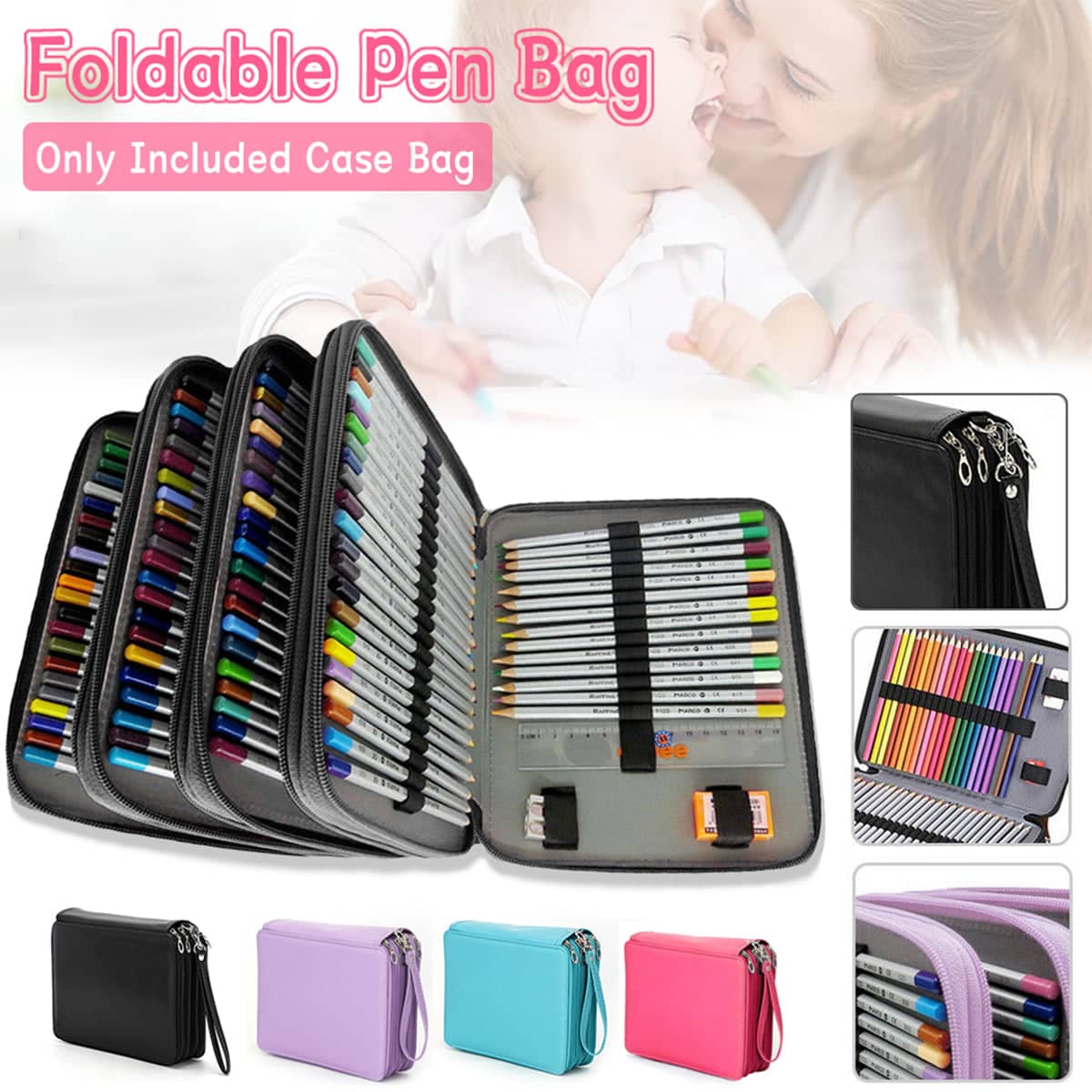Large Capacity Pencil Case Pen Storage Organiser - Purple - view 2