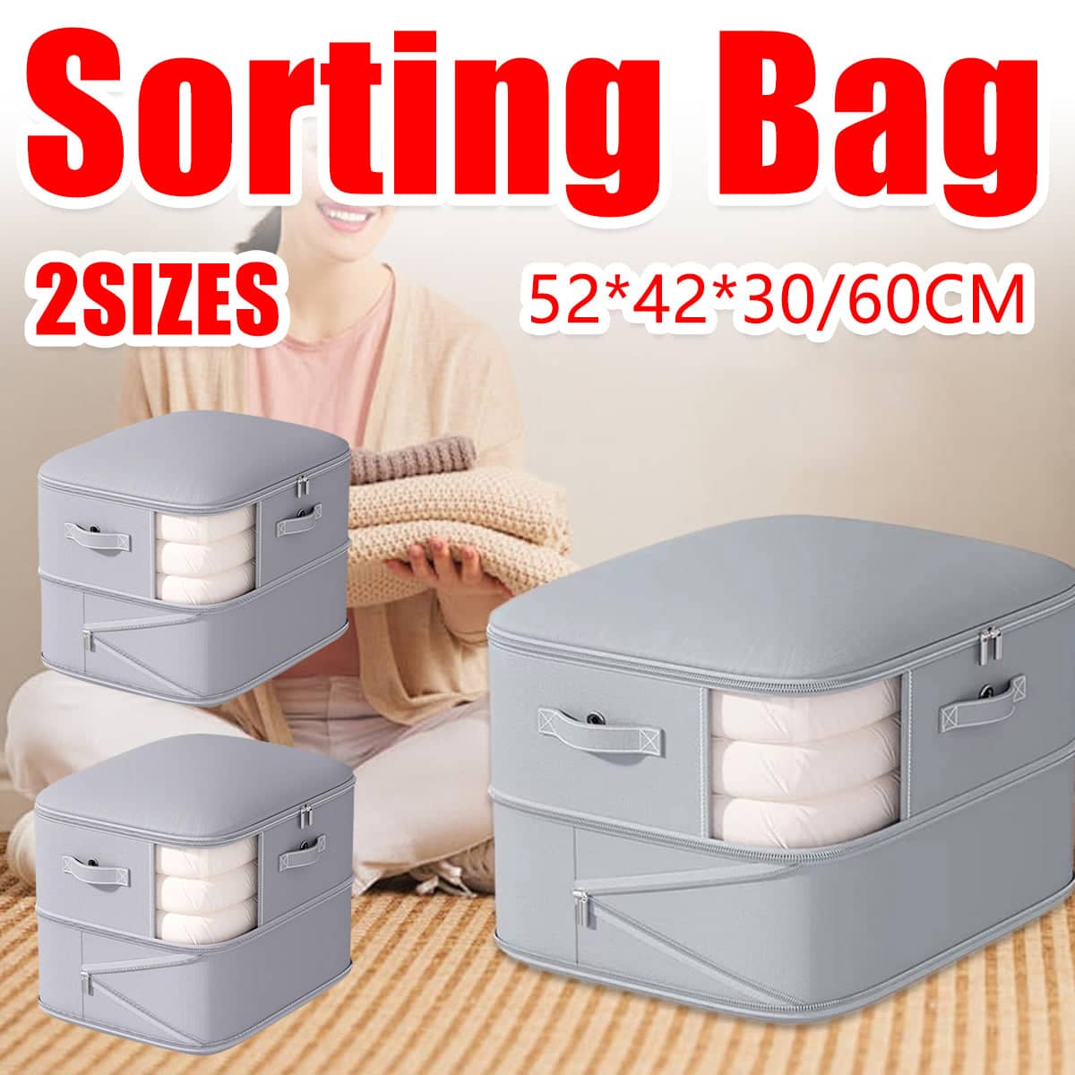 Large Capacity Quilt Clothing Storage Bag Waterproof Dustproof, 52 x 42 x 30 cm - Grey - view 2