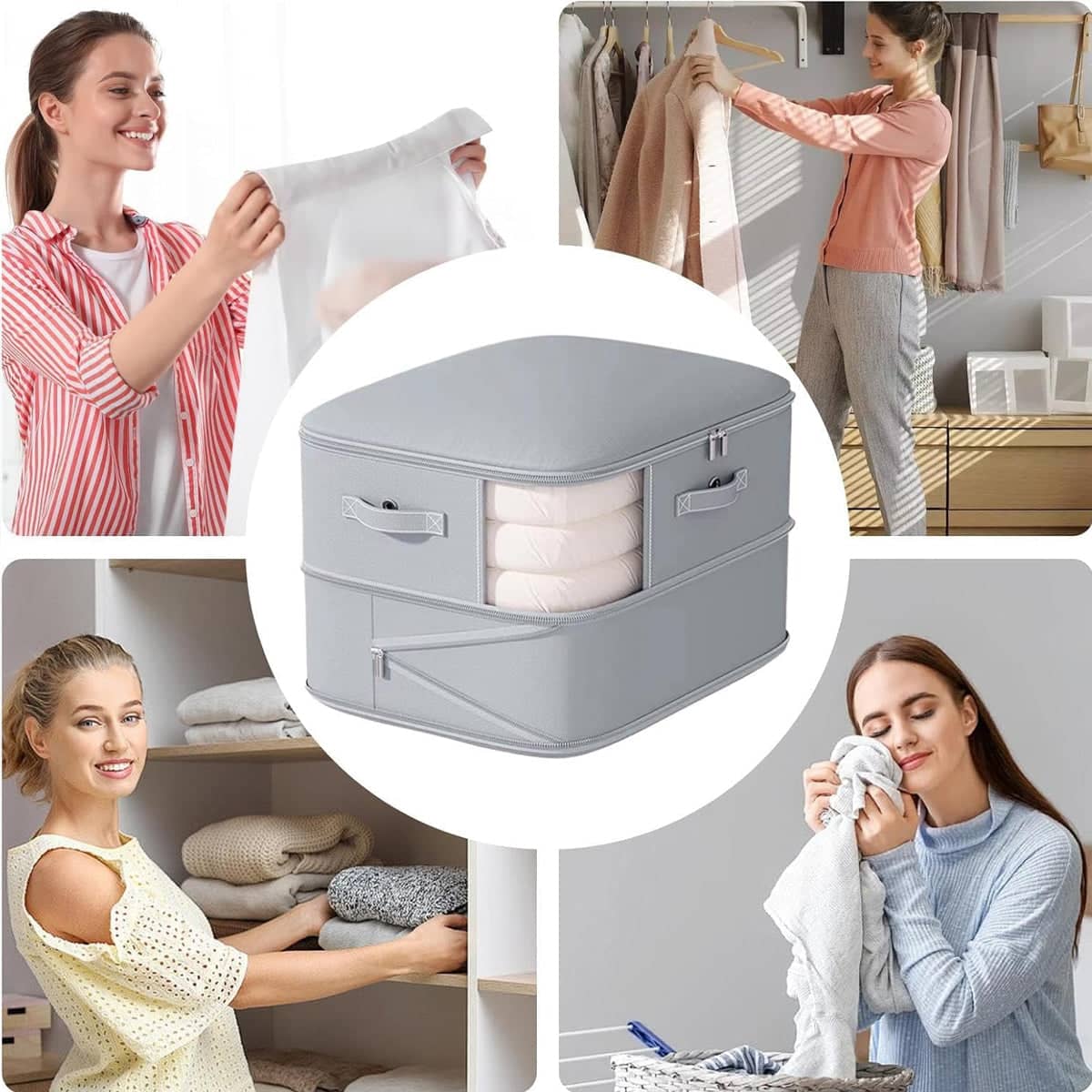 Large Capacity Quilt Clothing Storage Bag Waterproof Dustproof, 52 x 42 x 30 cm - Grey - view 5