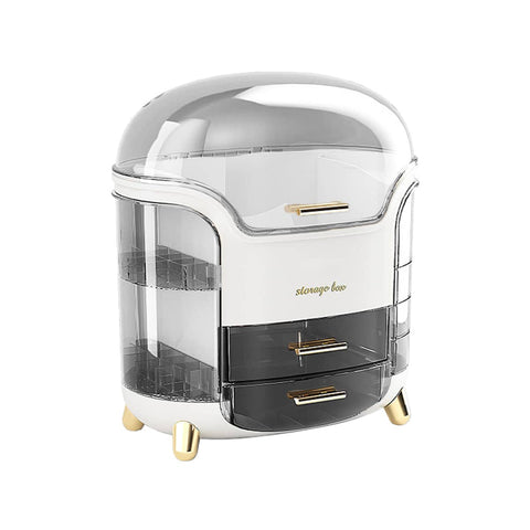 Large Capacity Transparent Cosmetic Storage Box, Dustproof Vanity Organiser - White