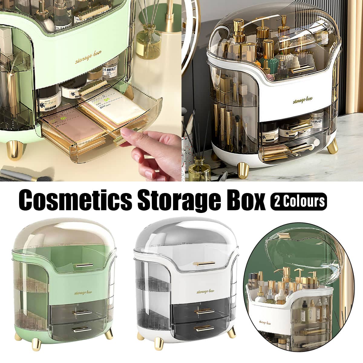 Large Capacity Transparent Cosmetic Storage Box, Dustproof Vanity Organiser - White - view 2