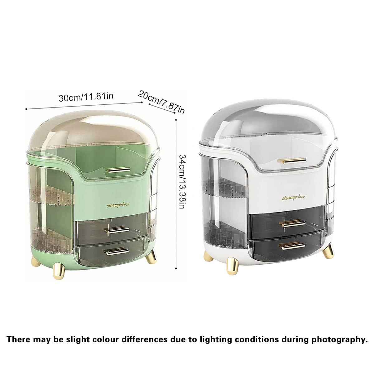 Large Capacity Transparent Cosmetic Storage Box, Dustproof Vanity Organiser - White - view 4