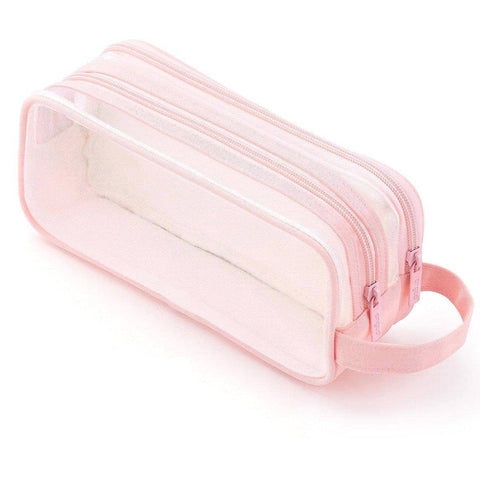Large Capacity Transparent Mesh Pencil Case - Pink