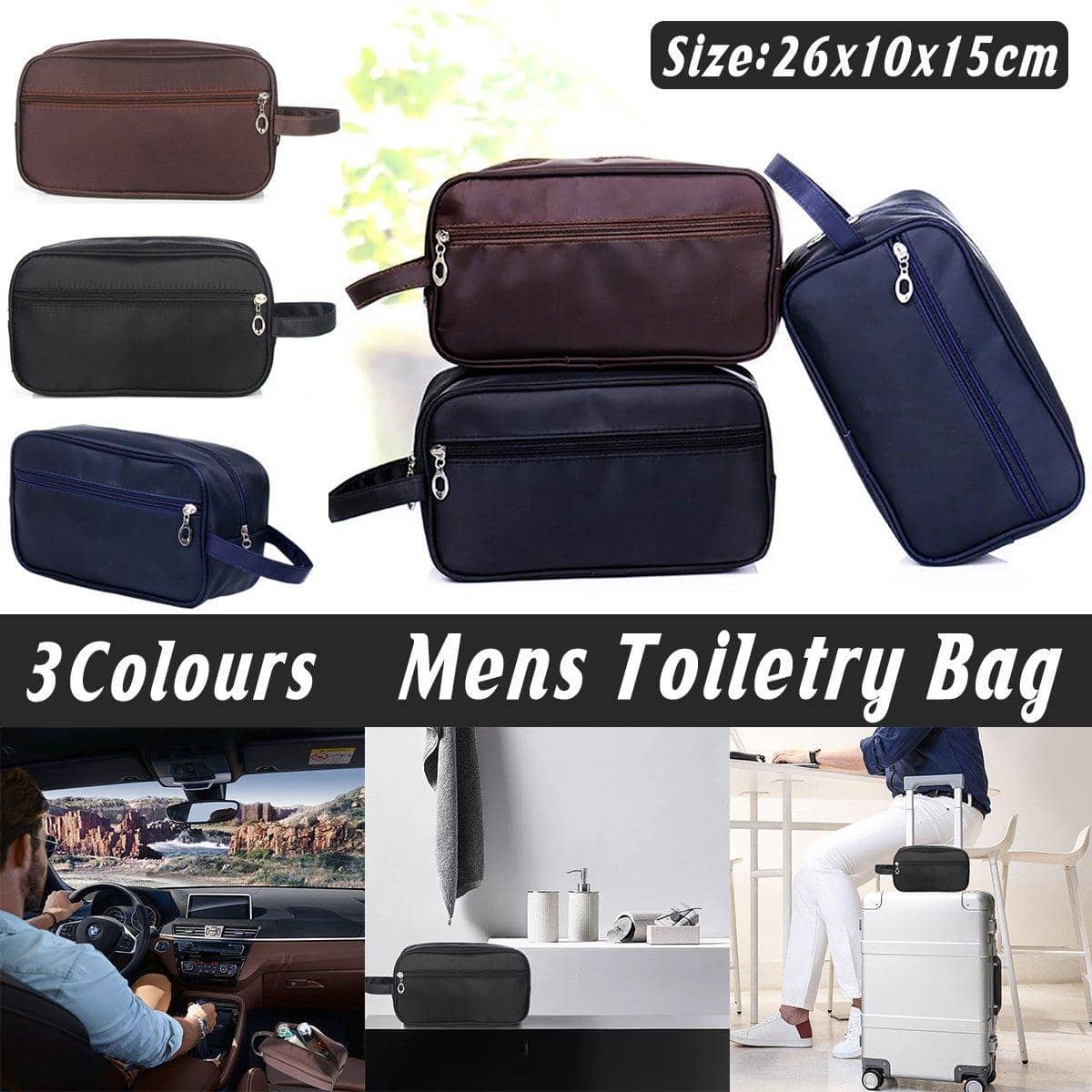 Large Capacity Travel Cosmetic Bag for Men, Water-Resistant - Coffee Brown - view 2