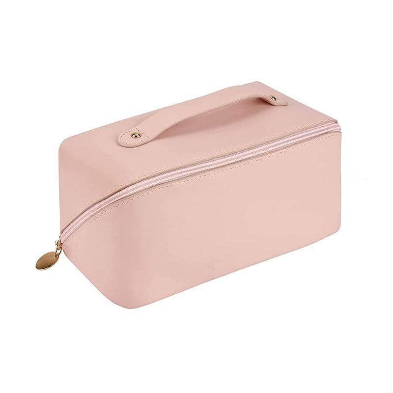 Large Capacity Travel Cosmetic Bag - Pink, PU Leather (23.5 x 10.5 x 11 cm)