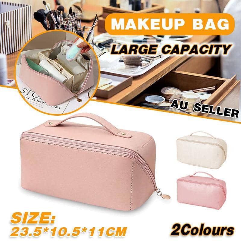 Large Capacity Travel Cosmetic Bag - Pink, PU Leather (23.5 x 10.5 x 11 cm) - view 2