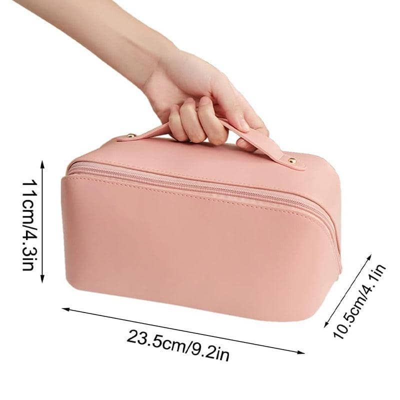 Large Capacity Travel Cosmetic Bag - Pink, PU Leather (23.5 x 10.5 x 11 cm) - view 4