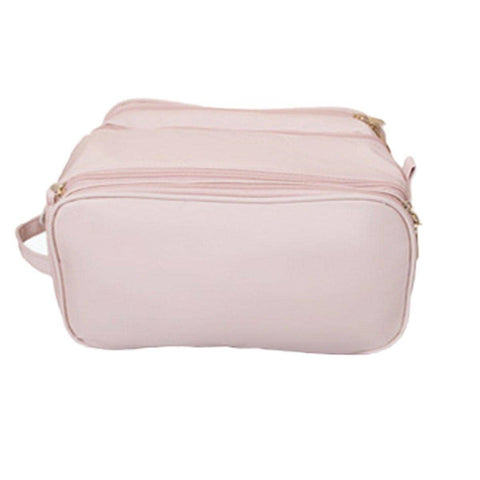 Large Capacity Travel Cosmetic Bag, Waterproof Faux Leather - Pink