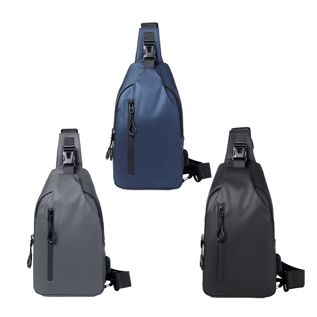 Large Capacity Waterproof Chest Crossbody Bag with USB Port - Grey - view 3