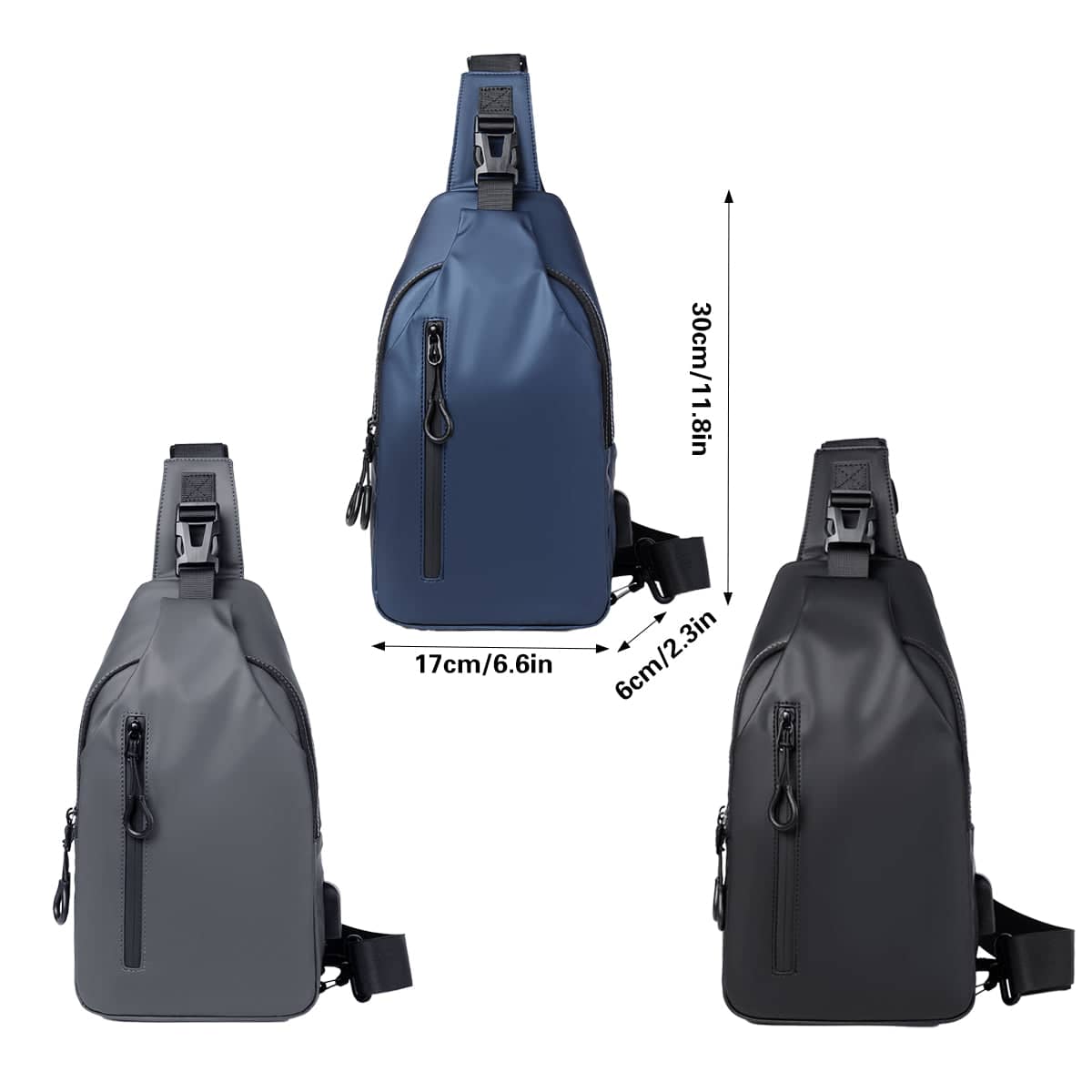 Large Capacity Waterproof Chest Crossbody Bag with USB Port - Grey - view 4