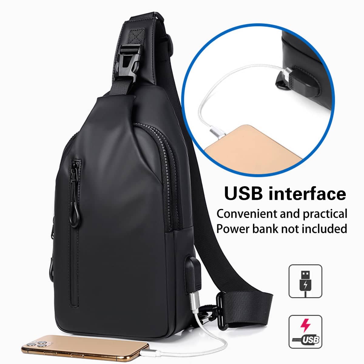 Large Capacity Waterproof Chest Crossbody Bag with USB Port - Grey - view 5