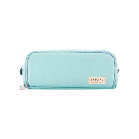 Large Capacity Zipper Pencil Case, Foldable - Light Blue