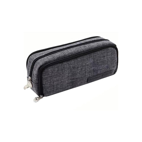 Large Capacity Zipper Pencil Case, Foldable - Dark Grey
